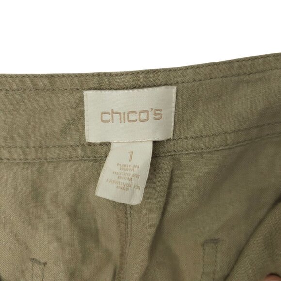 Chicos Linen Pants Women Size 1 US M/8 MId Rise Wide Leg Slash Pockets Tan Khaki - Picture 7 of 16